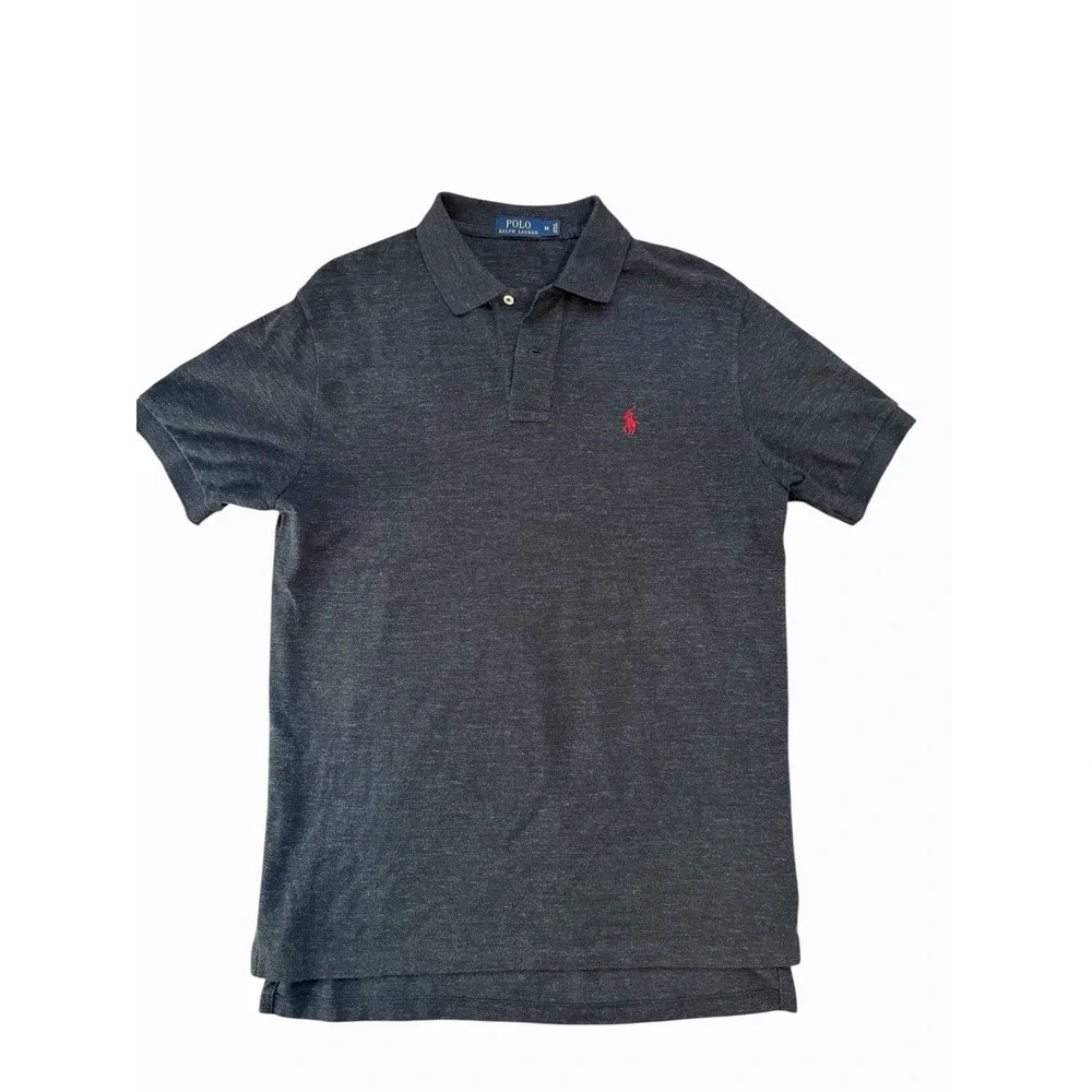 Polo Ralph Lauren Polo Shirt Men M Classic‎ Fit Heather Charcoal Pique Knit Pony